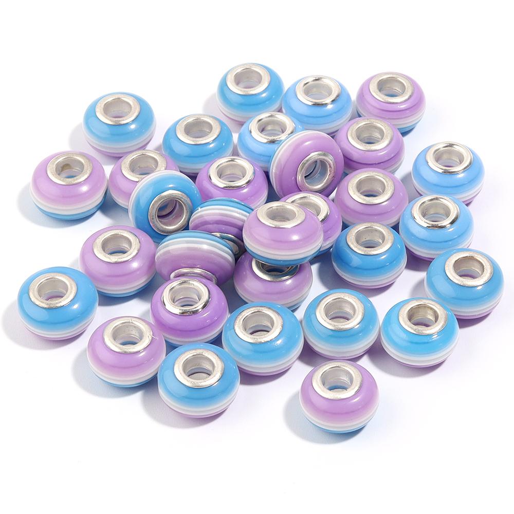 20pcs 14x8.5mm Resin Beads Rainbow Stripe Flat Round Big Hole Loose Beads For Jewelry Making DIY Bracelets Necklace Accessories