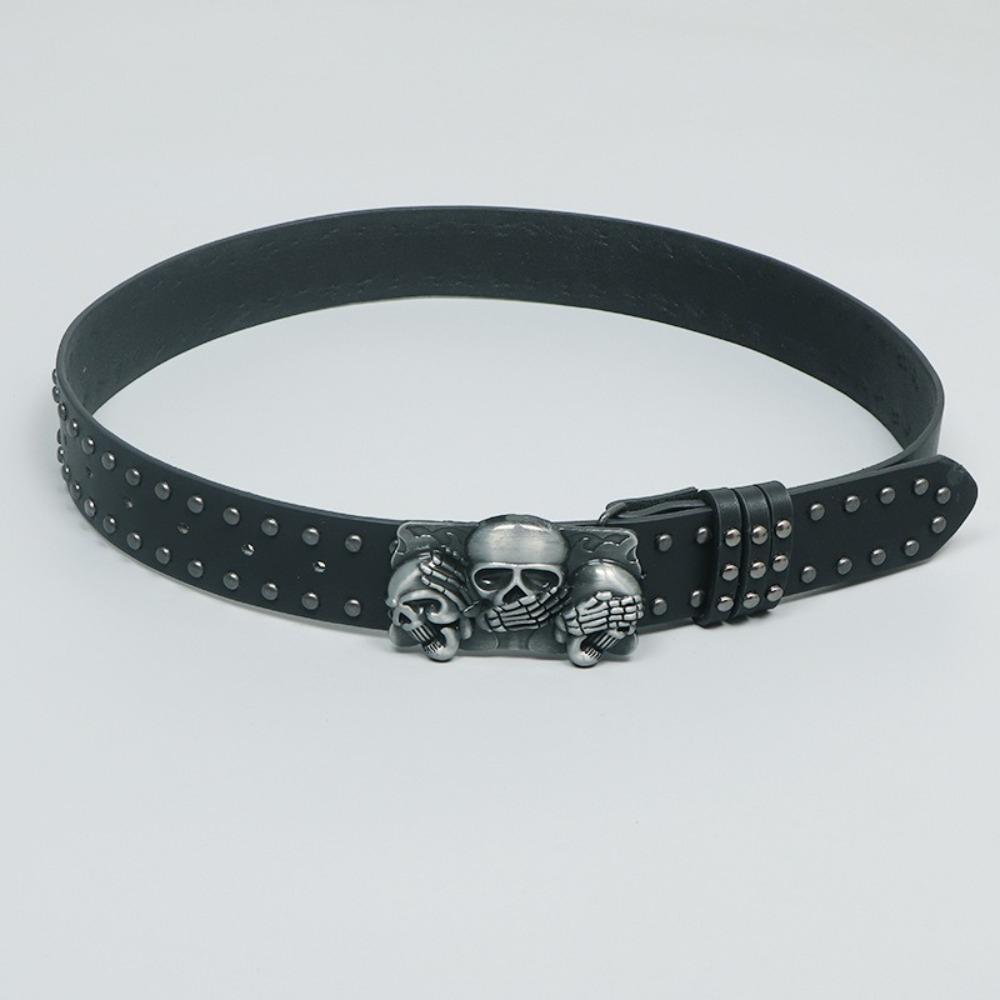 Versatile Skull Belt Punk Gothic Leather Belt Y2k Snap on Waist Belt  Unisex