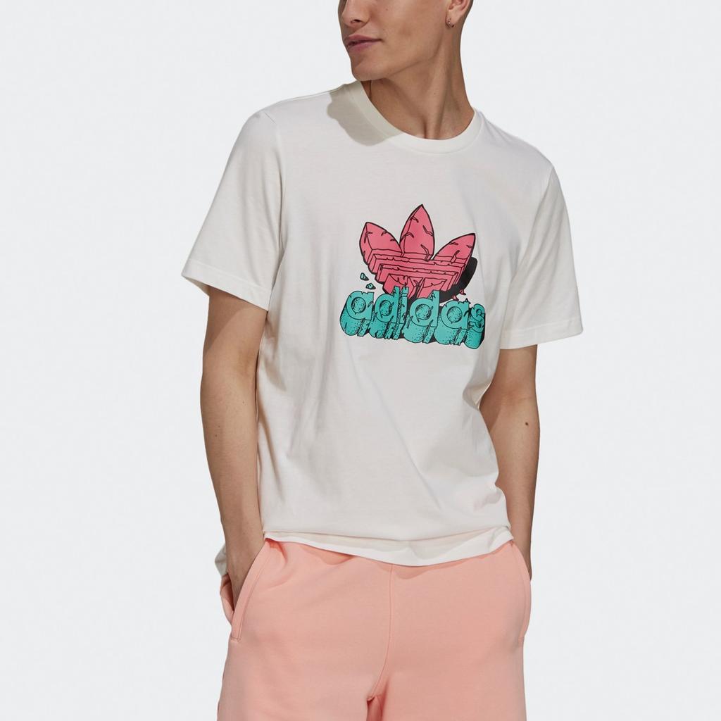 adidas Logo Print Sports Crew Neck Short Sleeve T-Shirt for Men In Off-White