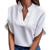 Women's Fashion Casual Summer Solid Color Print Short Sleeve V-Neck Blouses & Shirts EMA
