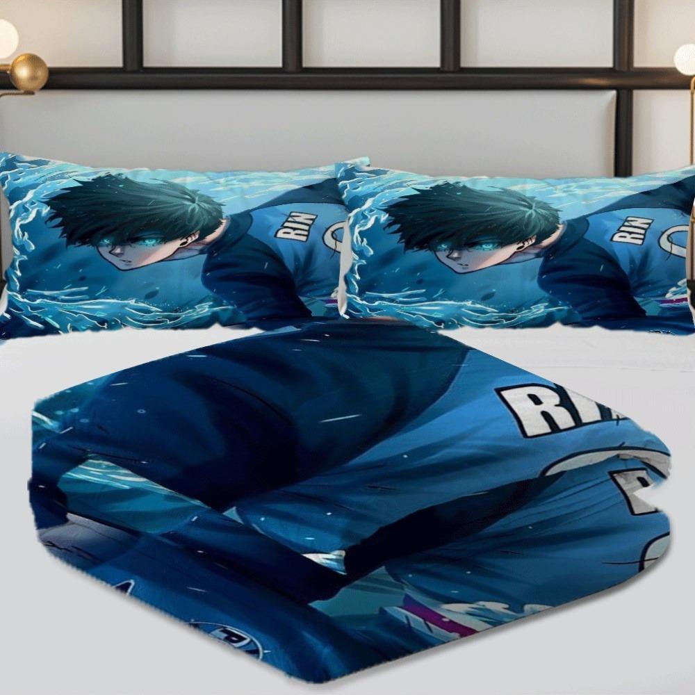 Blue Lock Bettwäsche Set Rin Itoshi Rosenmuster Gemütlich Weich Bettbezug Set King Queen Twin Einzelbett Größen Geburtstag Geschenk für Fan Schlafzimmer Dekoration
