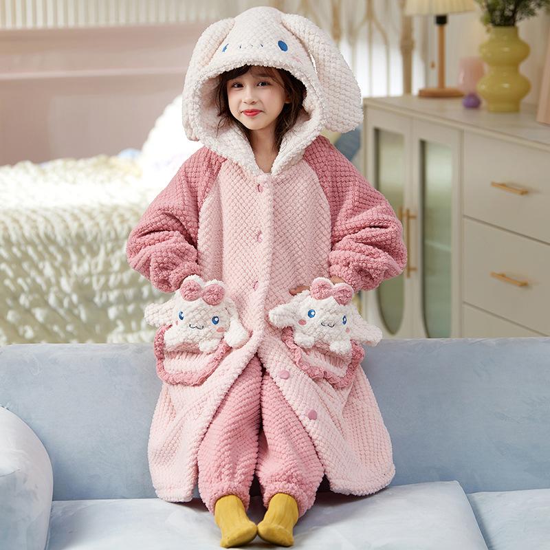 Kids Flannel Pajamas Set Boys Girls Warm Long Sleeve Top And Pants Sleepwear Winter Home Nightwear