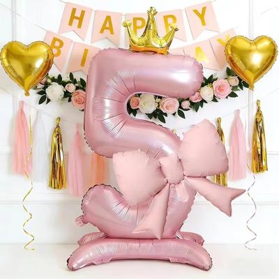 Crown Shape Standing Crown Balloons Standing Design Pink Number Balloons  Wedding Venue Decoration