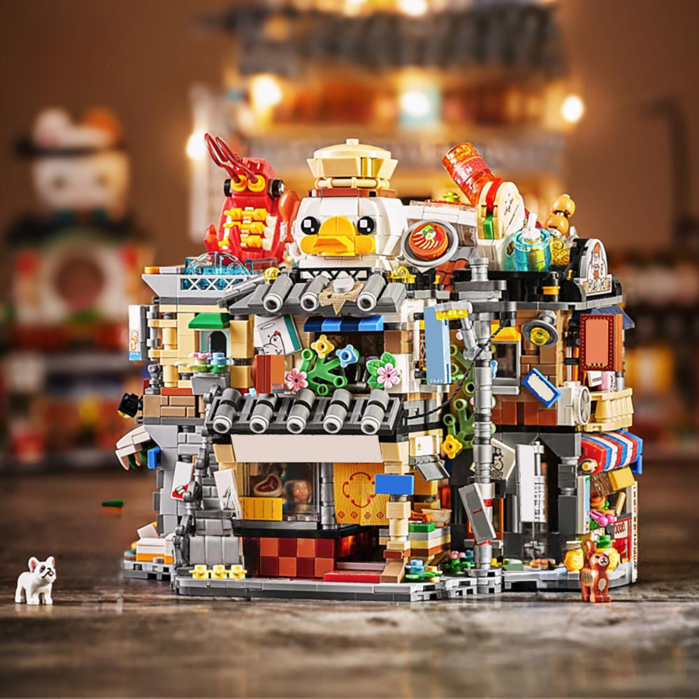 City Mini Street View Snack Bar Barbecue Shop Model Building Blocks DIY Gourmet Shop Streets Bricks Toys for Children Adult