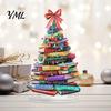 Book Lover Christmas Gifts Stacked Tree Ornament, 2D Flat Stacking Holiday Hanging Decoration, Desktop Display Reading Theme Acrylic Pendant,