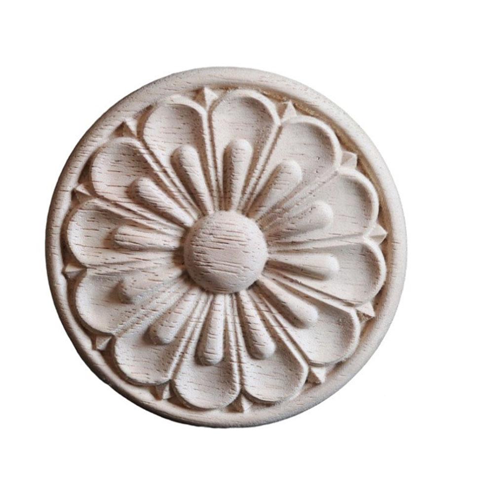 DIY Wood Applique Round Wood Carving Decal Home Hotel Restaurant Unpainted Wood Delicate Appearance European Style