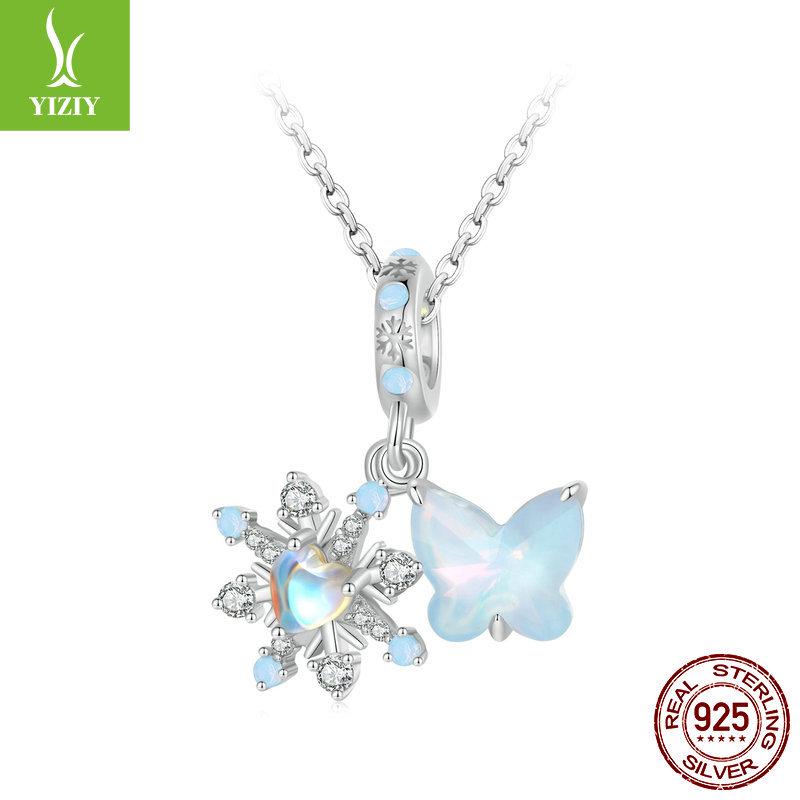 

Yinziyun Christmas Snowflake Butterfly Sterling Silver Necklace for Women 925 Sterling Silver