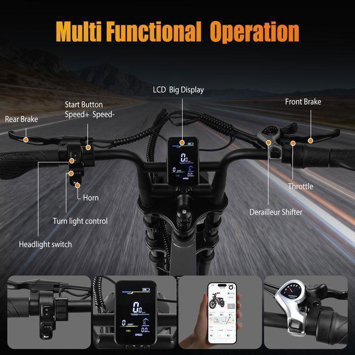 OOKTEK Vélo électrique 1000W 20"-48V 17,5AH-Fat bike tout terrain-50KM/h-150kg-Vtt électrique adulte Suspension intégrale-C200 Noir