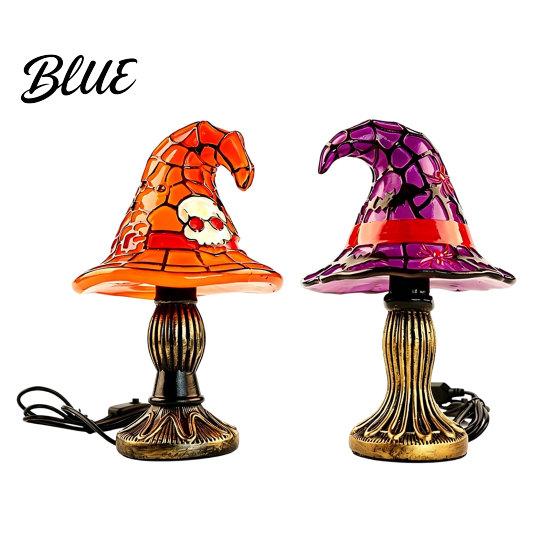 Gothic Night Light Halloween Witch Hat Table Lamp USB Stained Glass Dorm Room Vintage Wizard Decorative for Home Bedroom Lamp