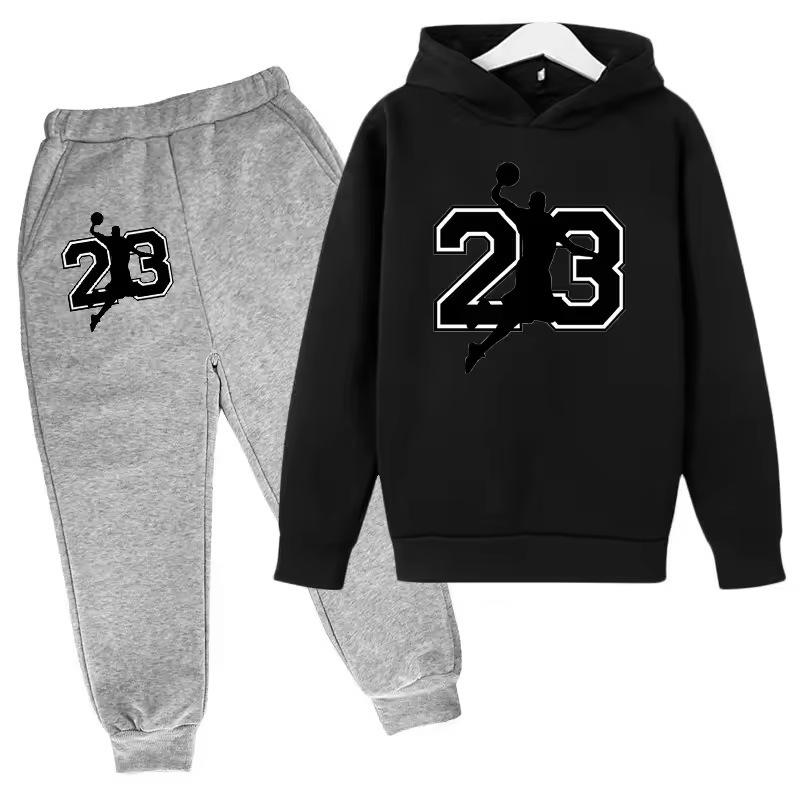 Autumn Winter Basketball #23 Silhouette Printed Hoodies Sweatpants Set Fashionable Casual Warm Sports Long Sleeved Pants Men's Sport Wear
