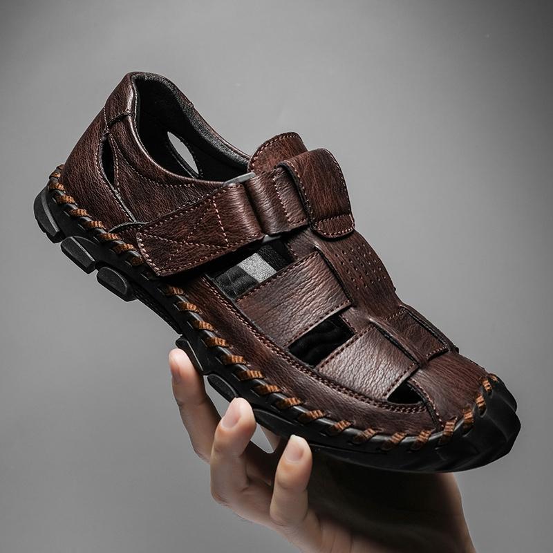 39-48 Sommer Herren Zehengeschlossen Übergröße Echtes Leder Freizeit Sandalen Outdoor Wandersandalen