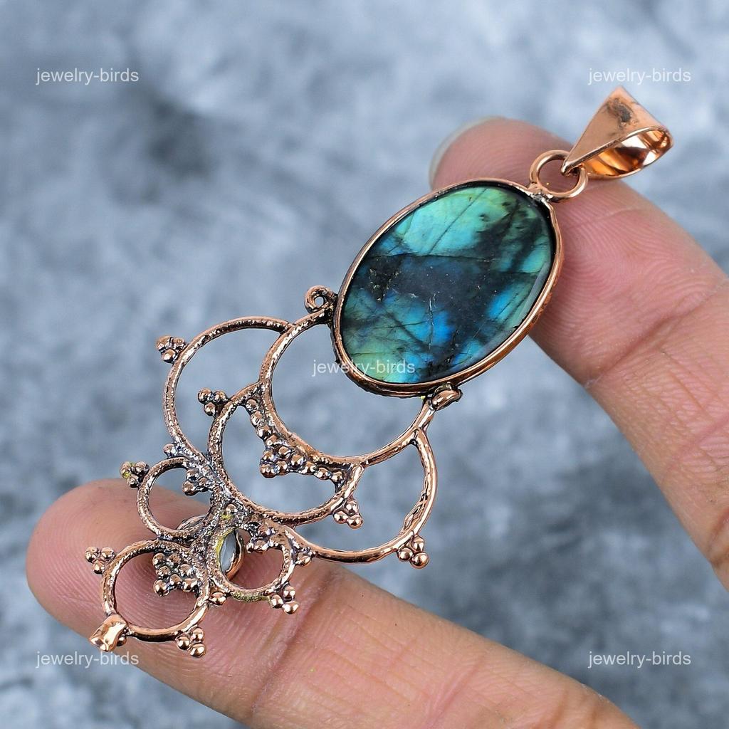 Oval Labradorite Gemstone Unique Electroformed Third Eye Chakra Pendant Copper VP-73