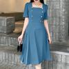 ZANZEA Elegant Casual Square Collar Short Sleeve Women Dress