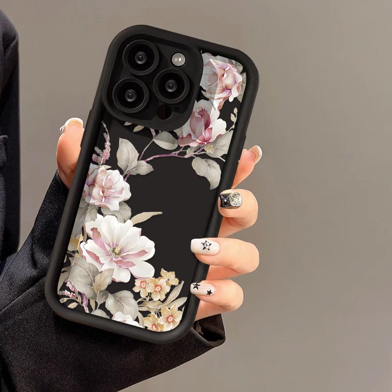 Large flower design Phone case iPhone 15 Pro Max 11 12 13 16 14 Plus Silicone Shockproof Case Lens protector shell