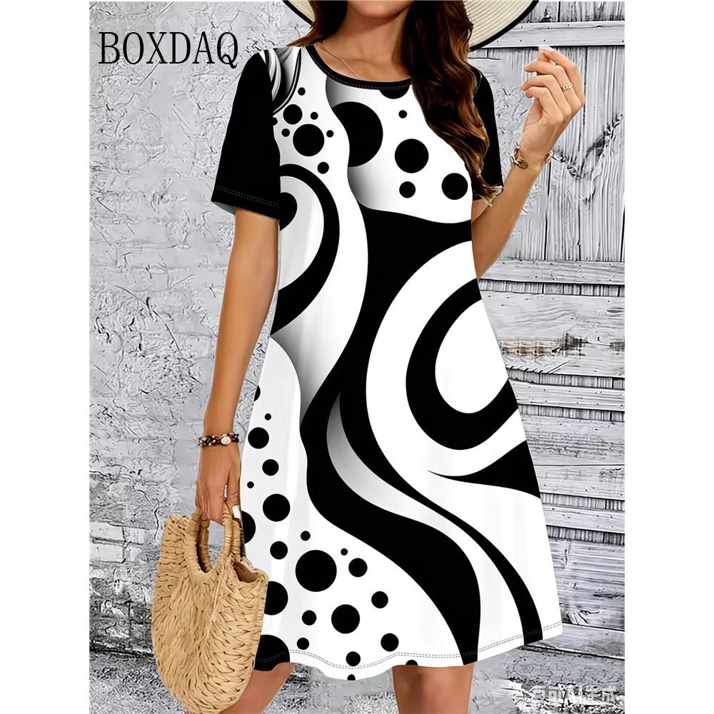 Tie Dye Gradient Striped Printing Dresses For Women Summer Fashion Plus Size Dress Casual Short Sleeve Loose Dress 6XL Clothing