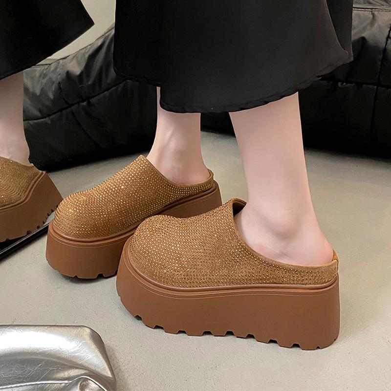 Platform Women Slippers Crystal Flats Slingback Mules Shoes Autumn Fashion Deigner Shoes 2025 Classic Casual Chaussure Femme