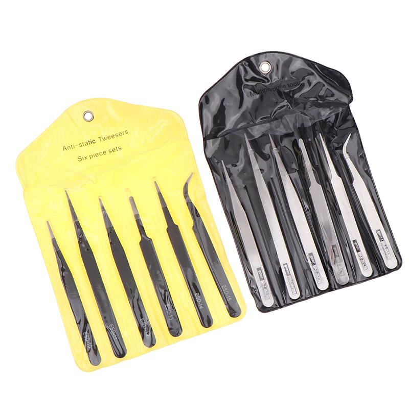 6Pcs Diy Accessories Stainless Steel Tweezers Repair Tool Industrial Precision Bent Straight Tweezers Repair Props