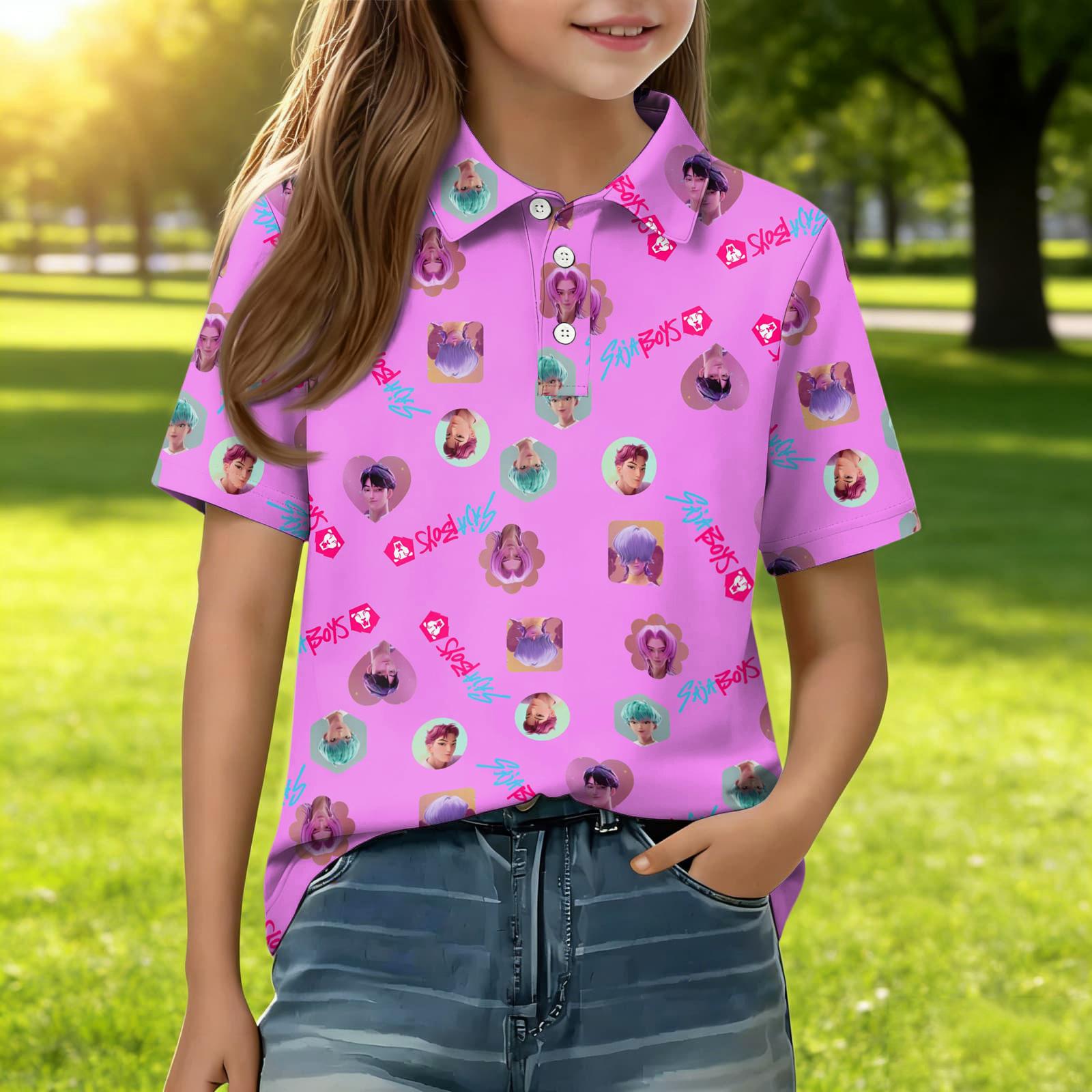 

Children s Daily Casual Short-sleeved Print Tops T-shirts Shirts 120 рожевий