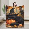 Witch Black Cat Pumpkin Art Blanket  Warm Pattern Plush Throw Blanket For Kids Adult Outdoor Flannel Bedspread Bed Cover