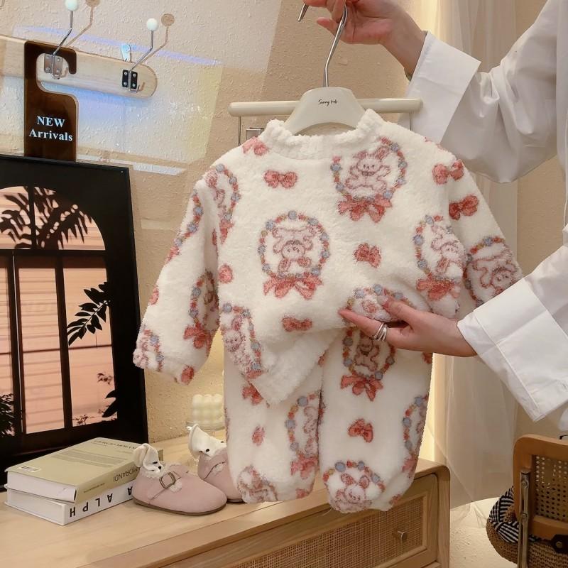 Kids Thick Fleece Pajamas Set 2026 Winter Cartoon Homewear Boys Girls Sleepwear