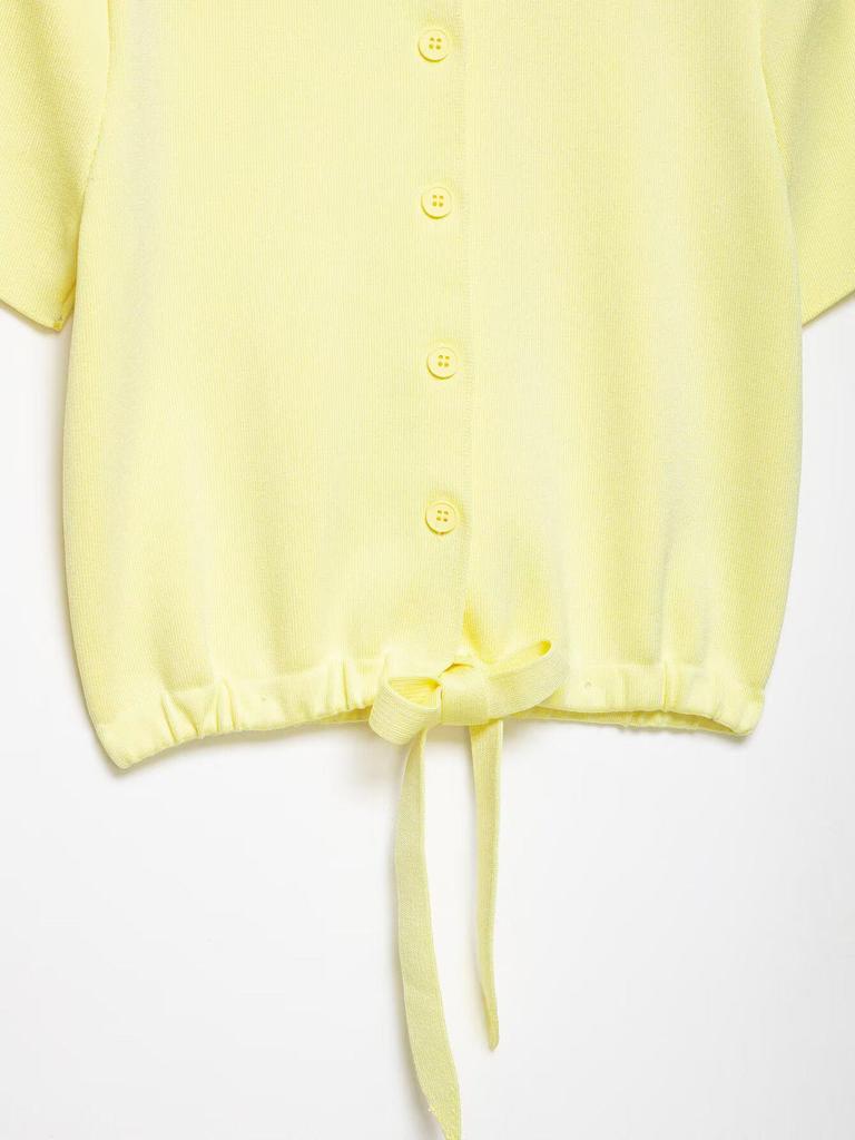 Spring 2026 Yellow Short Sleeve Knitwear with Bow Decoration for Women - European & American Style