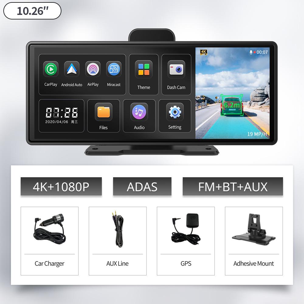 Imagebon H9 Plus 10.26" Dash Cam ADAS Wireless CarPlay & Android Auto 4K DVR GPS Navigation Dashboard 24H Park Video Recorder