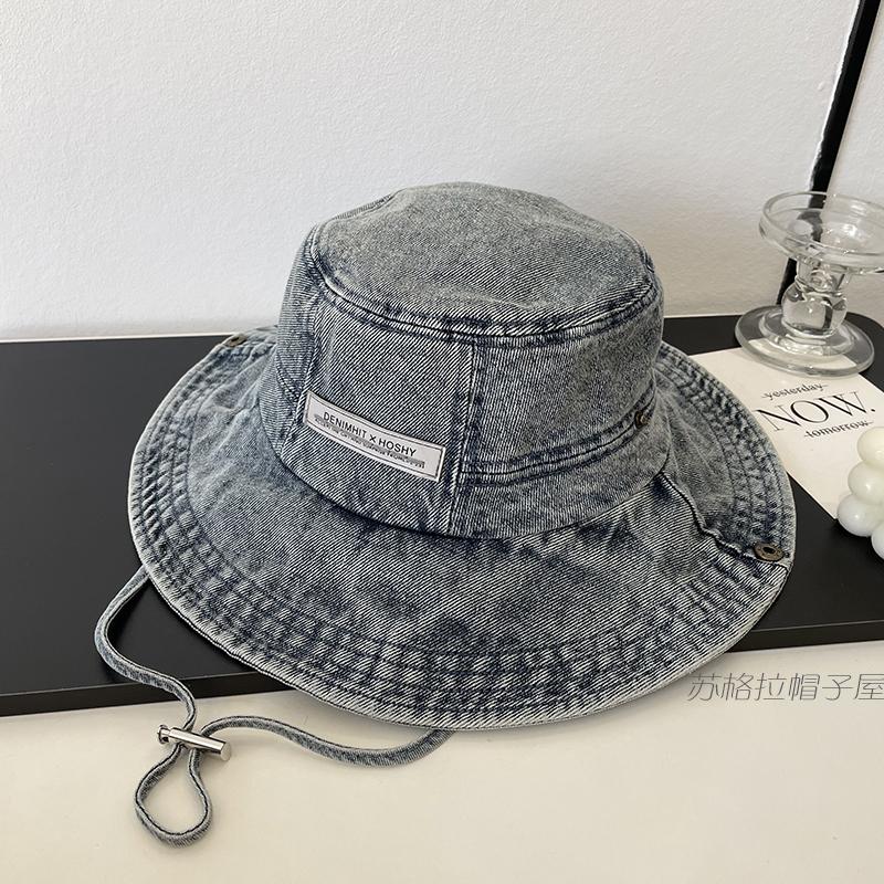 Denim Bucket Hat Women's Outdoor Camping Mountain Hat Versatile Fashion Casual Retro Washed Sun Hat Men