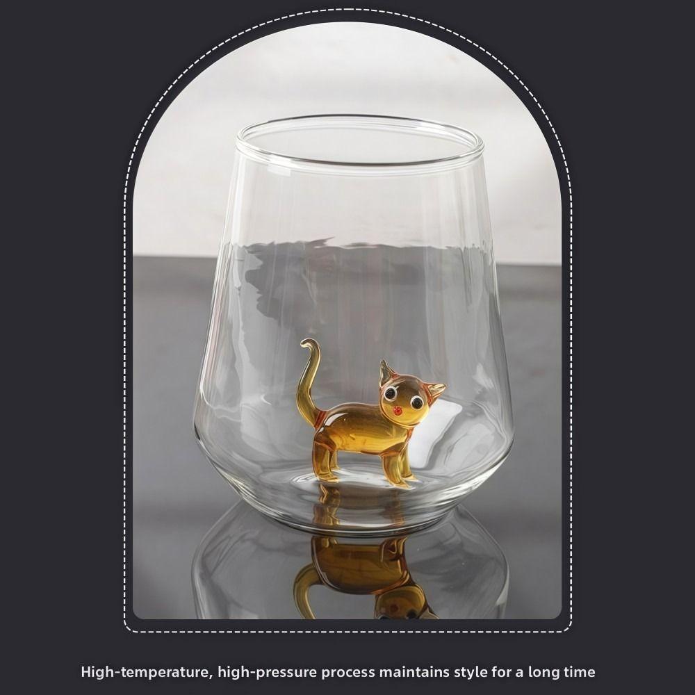 Taza de Vidrio con Figura de Gato sin Tallo Taza de Café Hecha a Mano Taza de Vino de Gato Linda Para Leche Cerveza
