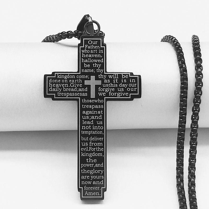 Classic Bible Cross Chain Necklace Men's Stainless Steel Pendant Necklace