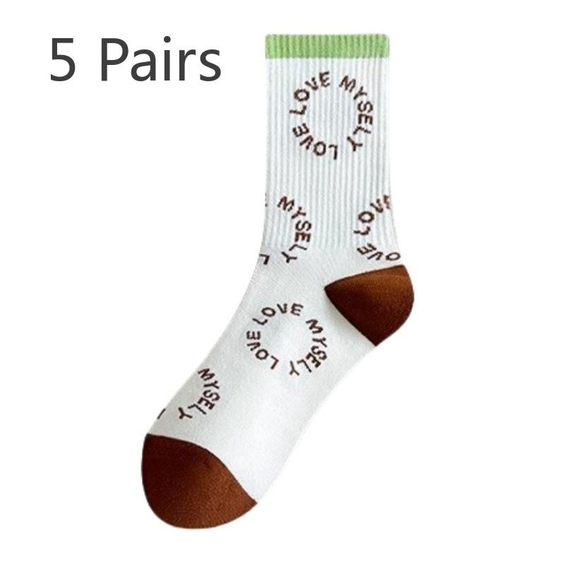 

5 пар женских осенне-зимних спортивных носков из чистого хлопка Sense Student Small Design 5 Pairs коричневый/белый