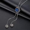 Fashion European and American Blue Crystal Sweater Chain Women's High-end Long Necklace Simple and Versatile Autumn and Winter Pendant