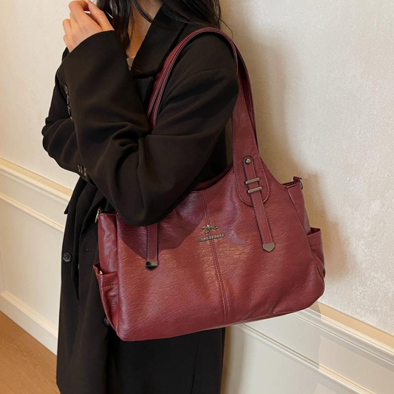 Women Retro Soft Leather Tote Bag Large Capacity Shoulder Handbag Vintage Multi-Pocket Work Shopping Crossdbody Bags