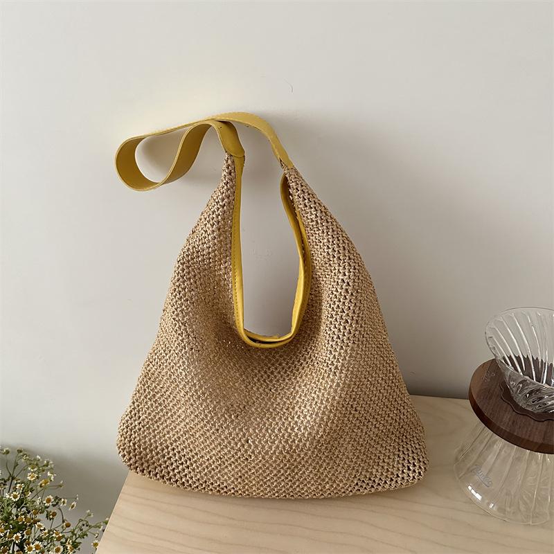 Retro Woven Tote Bag Straw Woven Bag New Large Capacity Underarm Bag Shoulder Bag Vacation Style Beach Bag Women
