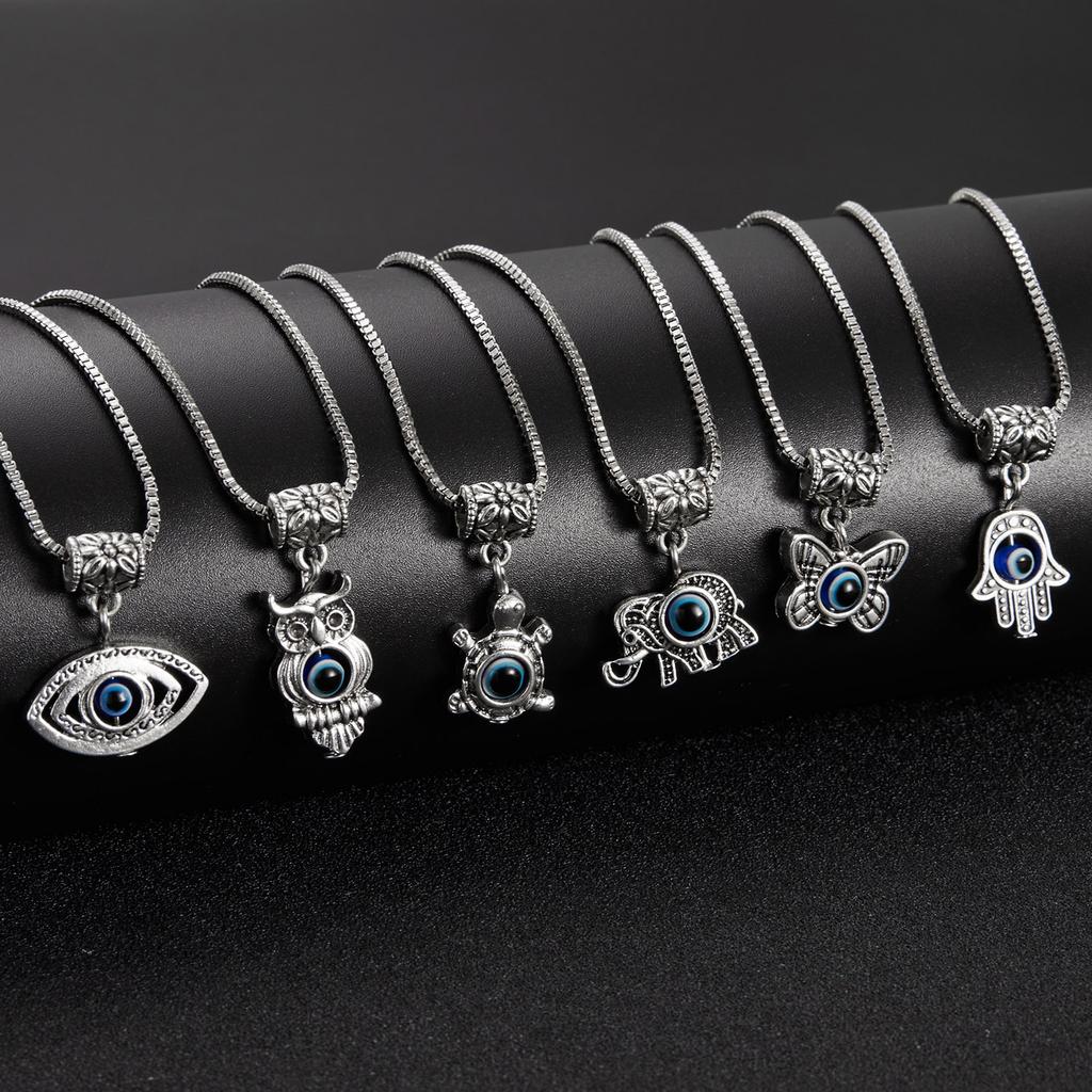 Šťastný modrý zlý oko Fatima Hamsa přívěsek náhrdelník ženy muži turecká želva slon boho šperky dárek