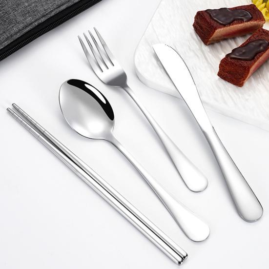 Stainless Steel Cutlery Set 4-Piece Retro Tableware Fork Spoon Chopsticks Knife with Storage Bag Mirror Polished Dishwasher