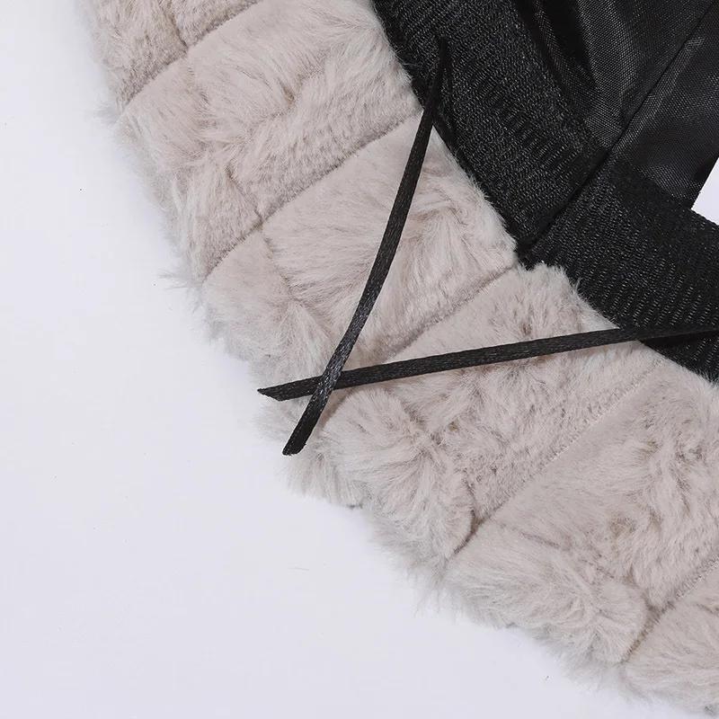 New Autumn Winter Faux Fur Bucket Hat Outdoor Fashion Solid Color Stripes Thick Warm Fisherman Hats Wide Brim Ski Panama Cap