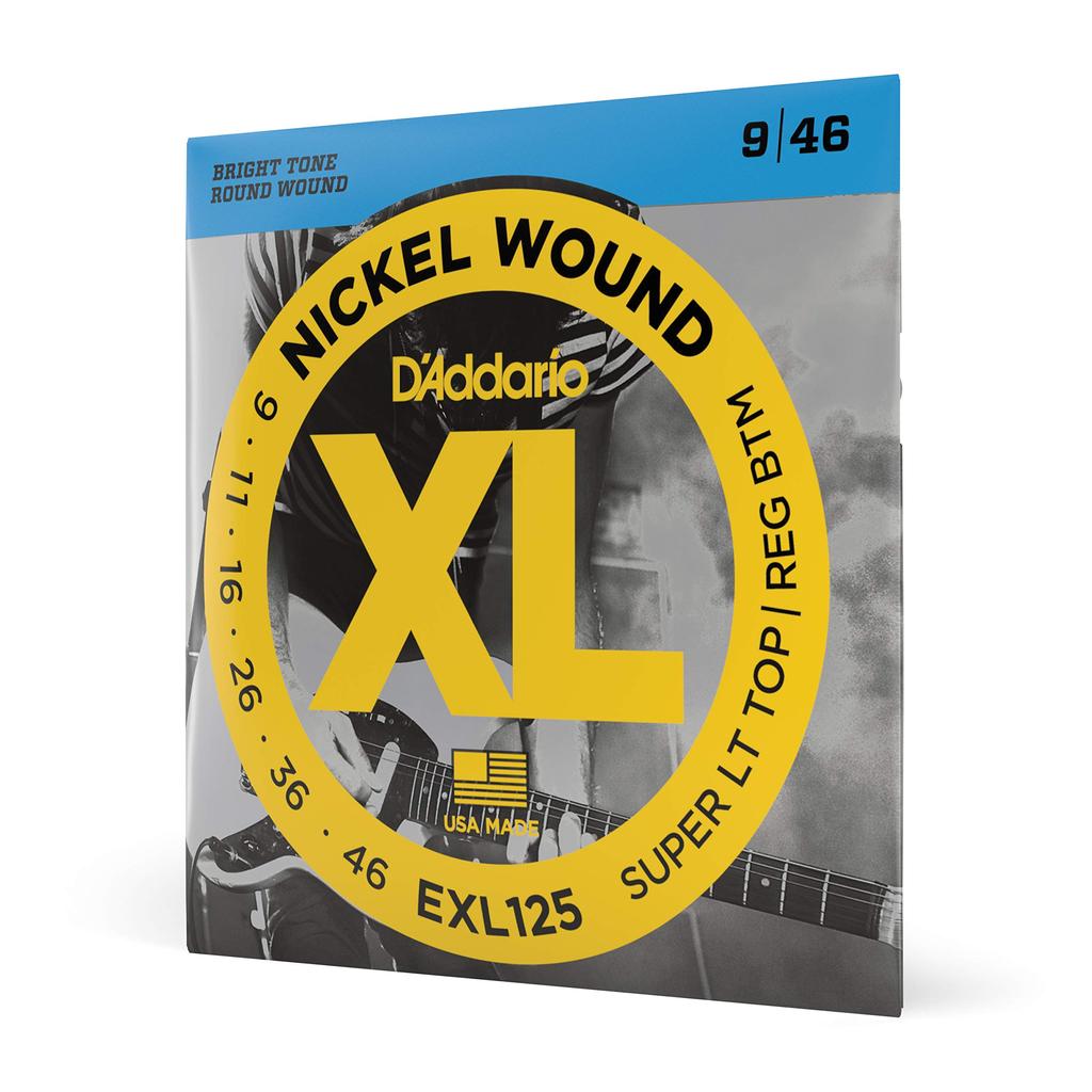Electric Guitar XL Super Light EXL125 D'Addario Strings, Nickel, .009-.046, Top/Regular Bottom,