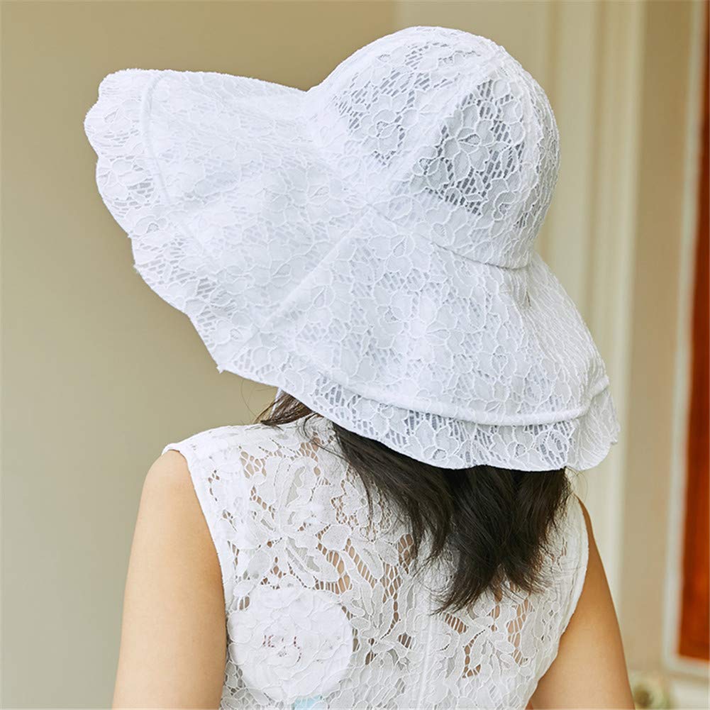 UV Lace Sun Hat with Wide Makes Face Look Smaller [LeafIn] Women's Hat, Protection, Hat, Spring/Summer, Hat, Drawstring, Brim, (Adult, White)
