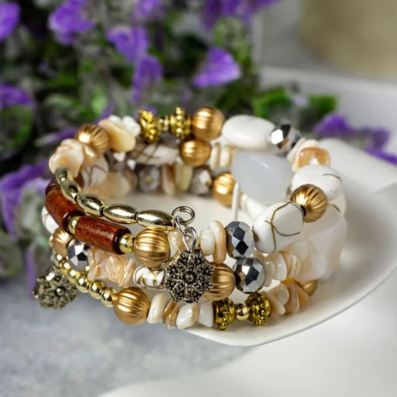 Bohemian Charm Beads Wrap Bracelets,Vintage Crystal, Turquoise, And Agate Beaded Multi-Layered Bracelet/Bangle