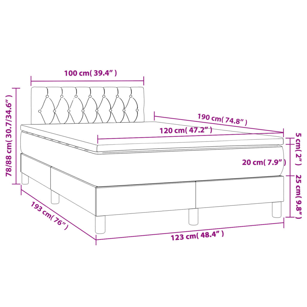Box Spring Bed with Mattress & LED Cream 120 x 190 cm Fabric