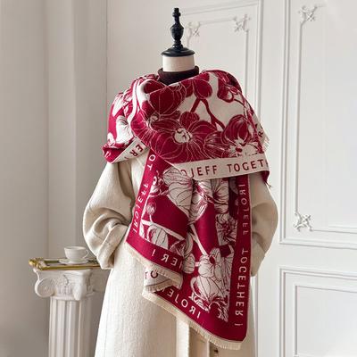Écharpe Fleur Alphabet Luxe Léger Femme Automne Et Hiver Pièce Climatisée Avec Châle Cachemire Imitation Double Face Écharpe Chaude