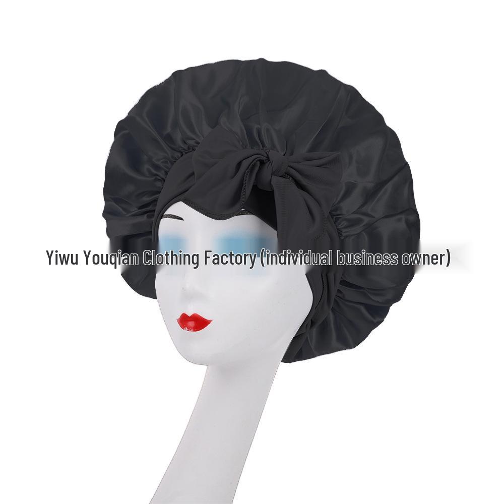 Bonetă de dormit cu fundă din satin de mătase pentru femei, transfrontalieră - Extra mare pentru îngrijirea părului