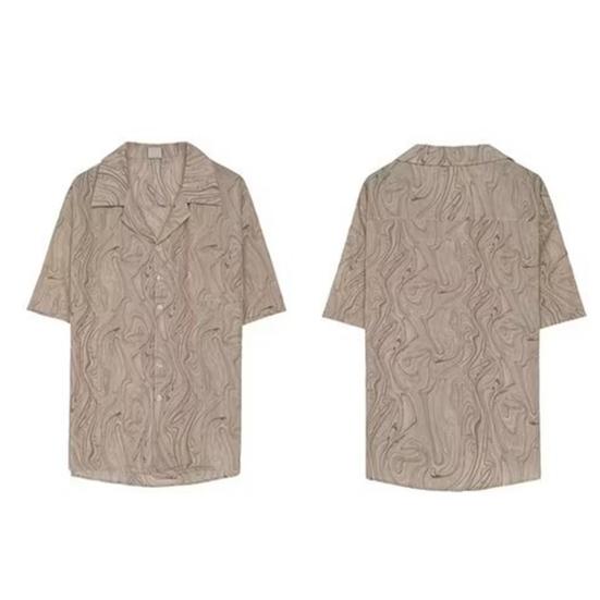 Men's Printed Short Sleeve Shirt Button Down Lapel Shirt with Pocket Summer Casual Beach Top for Vacation Travel