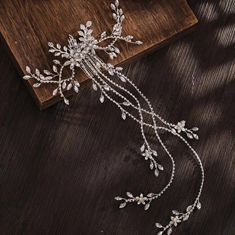 Handmade Silver Crystal Flower Hair Comb Pearl Rhinestone Flower Hair Combs for Women Bride Hair Jewelry Wedding Hair Accessorie