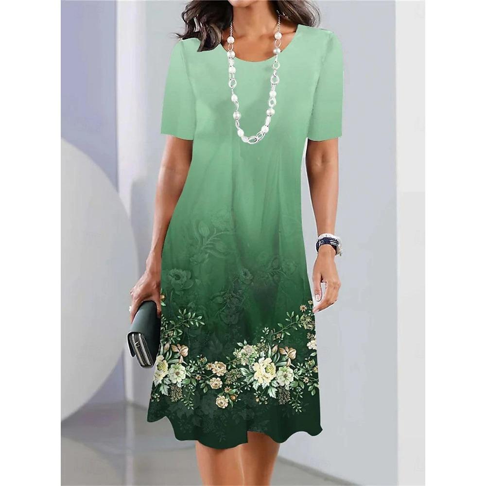 Women's Casual Dress Floral Print Crew Neck Midi Dress Stylish Casual Daily Vacation Short Sleeve Summer Evening Party Dresses