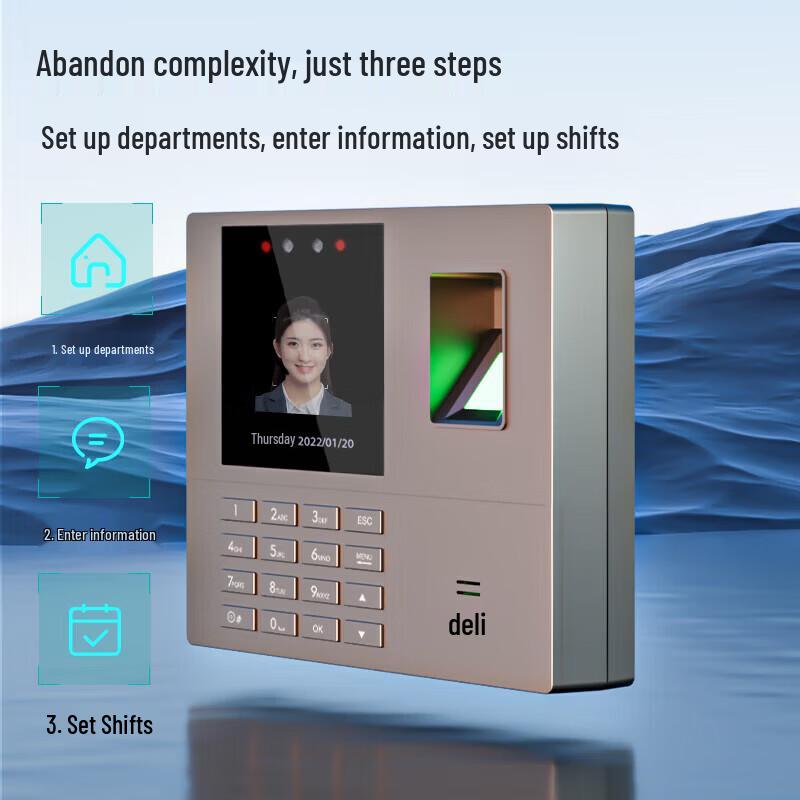 Deli Face & Fingerprint Time Attendance Machine CN plug (adapter included)