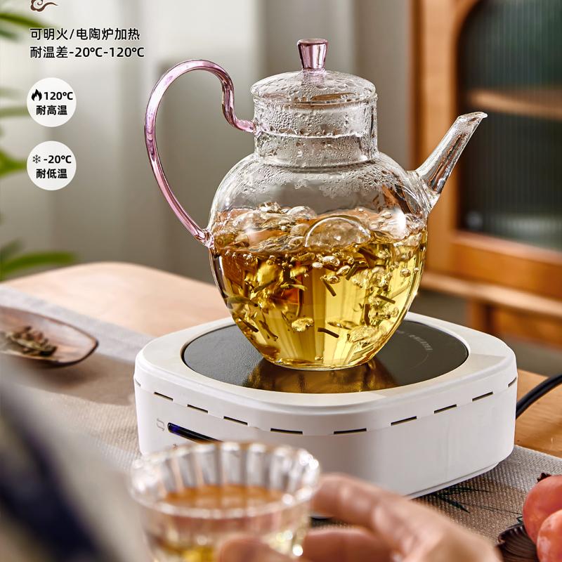 550ML Home Cooling Kettle Heat-resistant Glass Teapot Transparent Glass Tea Set Home with Filtered Cold Bubble Flower Teapot