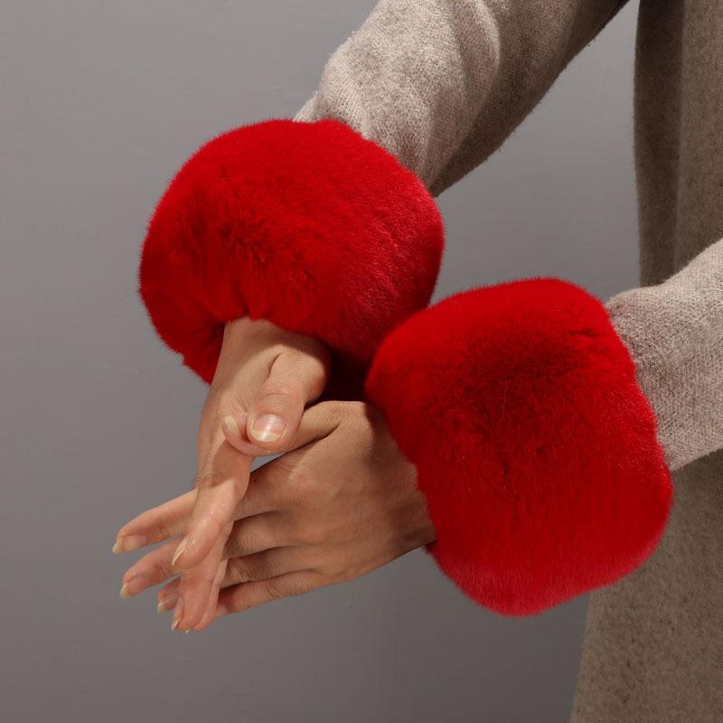 

Женское зимнее теплое модное пальто платье рукава аксессуары искусственный кролик рекс плюшевые манжеты съемные красный