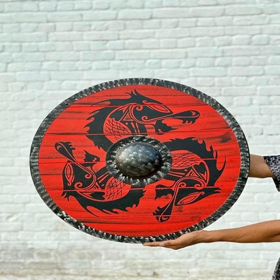 

Viking Red Dragon Shield Handmade Wooden Norse LARP Cosplay Prop