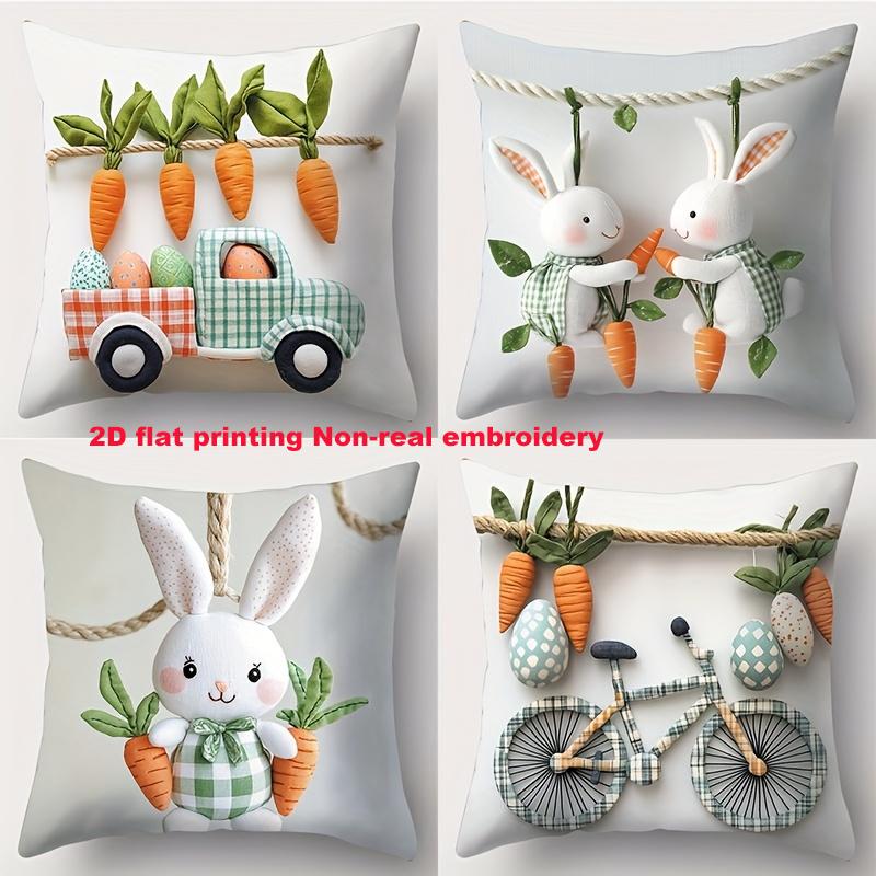 Easter Bunny Carrot Egg Pillow 2D Flat Printing Polyester pillowcase, sofa decorative cushion cov Headboard Pillow